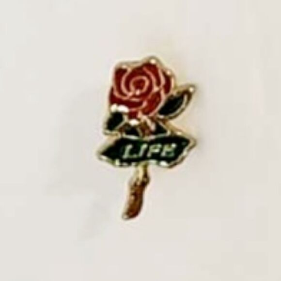 5/$25 Gold tone life rose enamel lapel pin - Picture 5 of 5